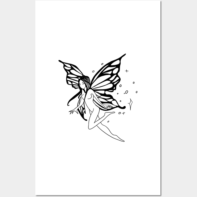 fairy with butterfly wings in black outline Wall Art by saraholiveira06